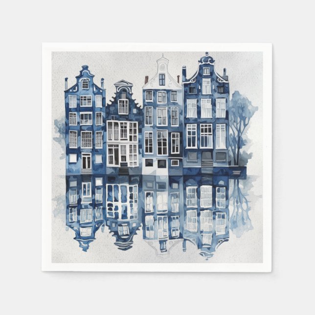 Blue and white Delft style traditional houses Napkins (Front)