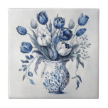 Blue and white Delft style tulip bouquet design Ceramic Tile<br><div class="desc">Beautiful blue and white Delft style tulip design with blue and white blooming tulips and leaves in a beautiful vase decoration for everybody who likes Delft style inspired decoration. It is a great gift ide for Christmas,  birthdays etc. and you can decorate your home with this beautiful,  unique design.</div>