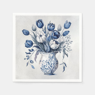 Blue and white Delft style tulip bouquet design Napkins