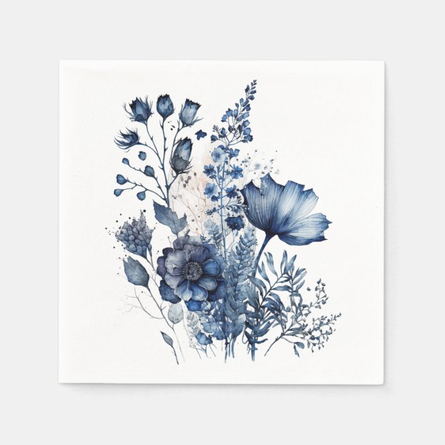 Blue and white Delft style wildflowers bouquet  Napkins (Front)