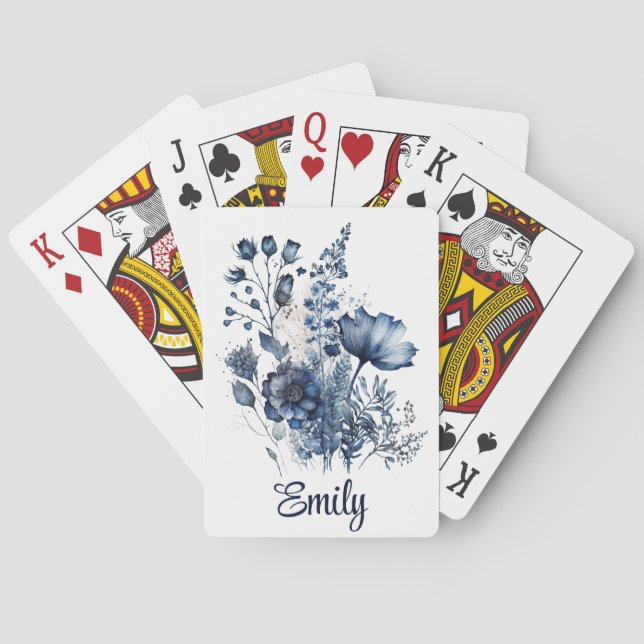 Blue and white Delft style wildflowers bouquet  Poker Cards (Back)