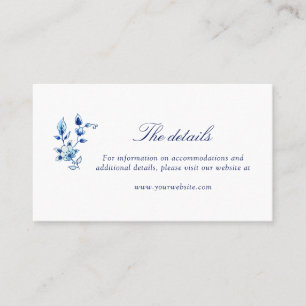 Blue and white Delft wedding details card