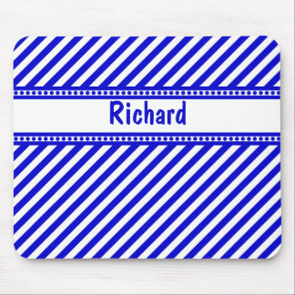 Blue and White Diagonal Stripes Mouse Pad