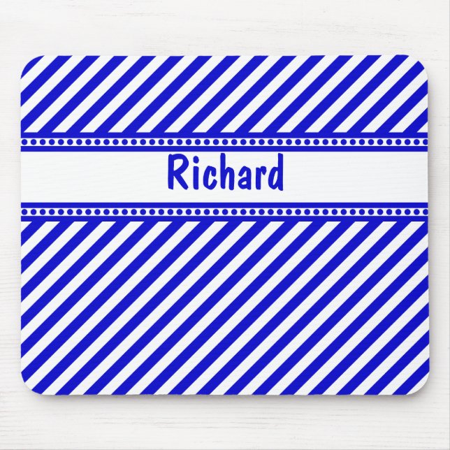 Blue and White Diagonal Stripes Mouse Pad (Front)