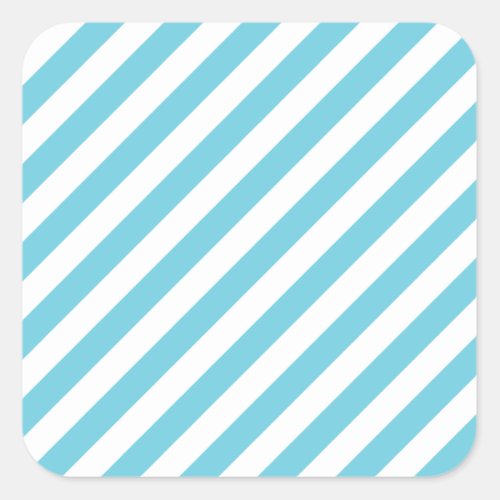 Blue and White Diagonal Stripes Pattern Square Sticker