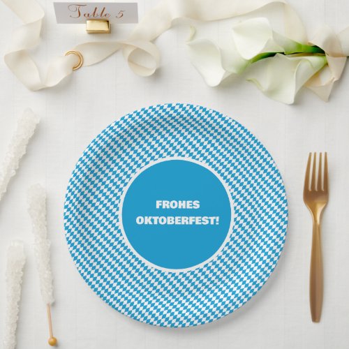 Blue and White Diamond Lozenge Pattern Oktoberfest Paper Plates
