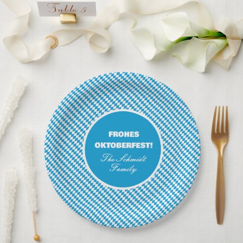 Blue and White Diamond Lozenge Pattern Oktoberfest Paper Plates