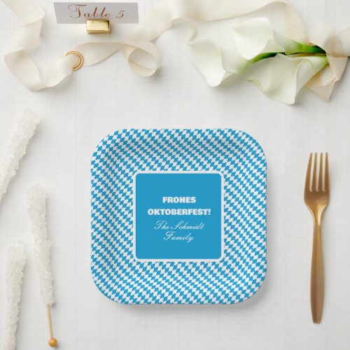 Blue and White Diamond Lozenge Pattern Oktoberfest Paper Plates