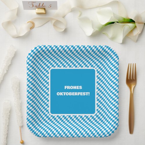 Blue and White Diamond Lozenge Pattern Oktoberfest Paper Plates