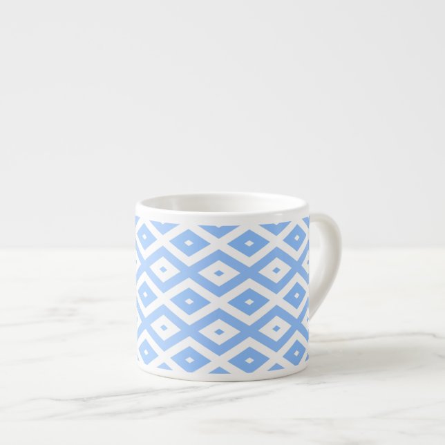 Blue and white diamond pattern espresso cup (Front Right)