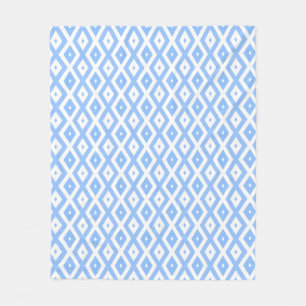 Blue and white diamond pattern fleece blanket