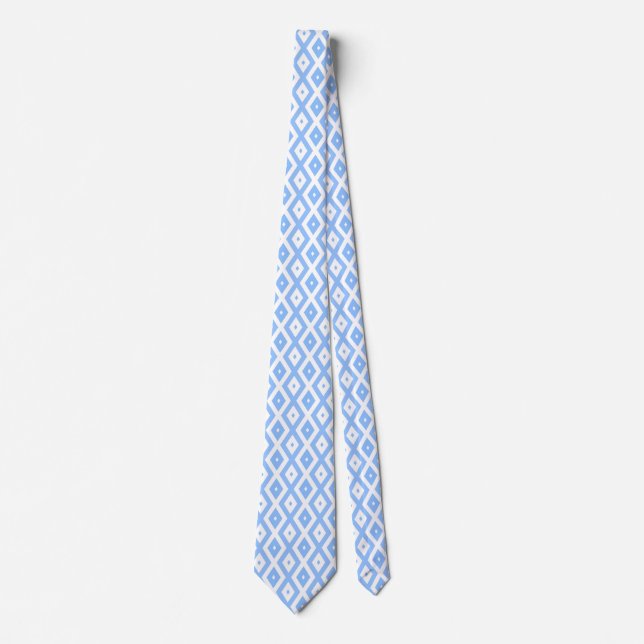 Blue and white diamond pattern neck tie (Front)