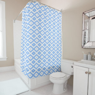 Blue and white diamond pattern shower curtain