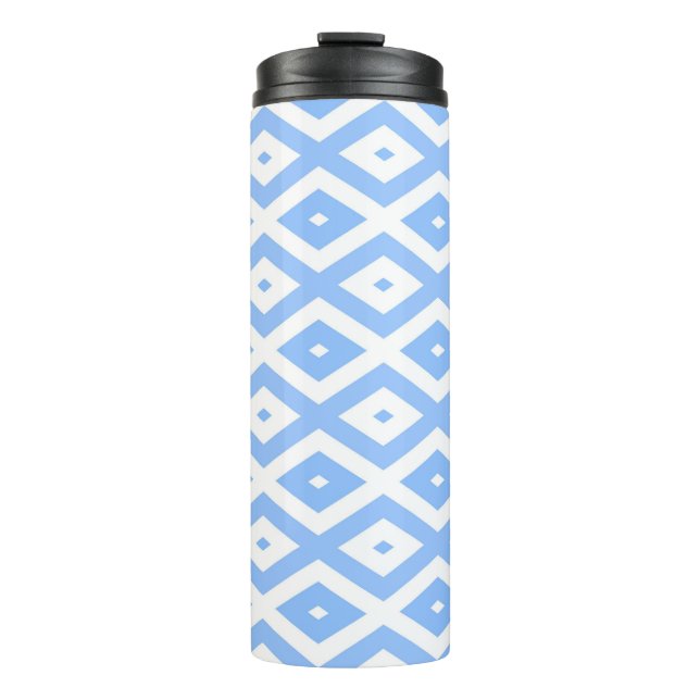 Blue and white diamond pattern thermal tumbler (Front)