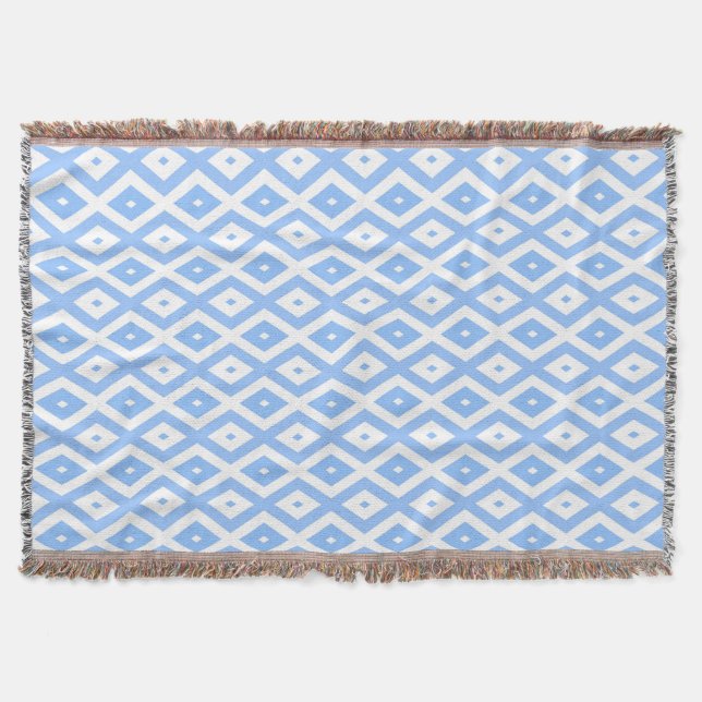 Blue and white diamond pattern throw blanket (Front)