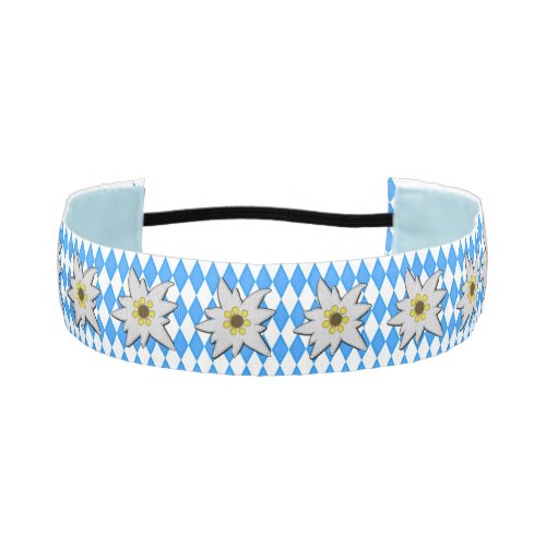 Blue and White Diamond Pattern with Edelweiss  Athletic Headband