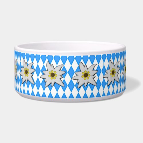 Blue and White Diamond Pattern with Edelweiss  Bowl