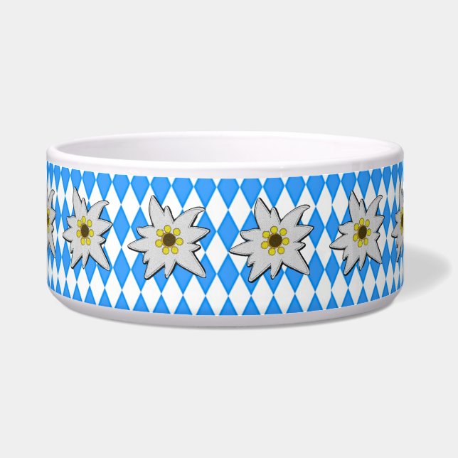 Blue and White Diamond Pattern with Edelweiss  Bowl (Front)
