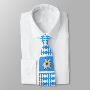 Blue and White Diamond Pattern with Edelweiss Neck Tie