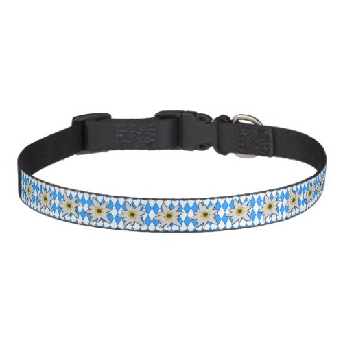 Blue and White Diamond Pattern with Edelweiss Pet Collar