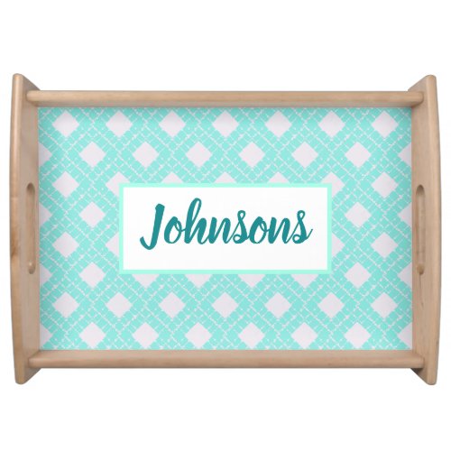 Blue And White Diamond Pattern With Text Box Serving Tray