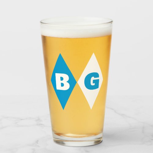 Blue and White Diamonds Monogrammed Oktoberfest Glass