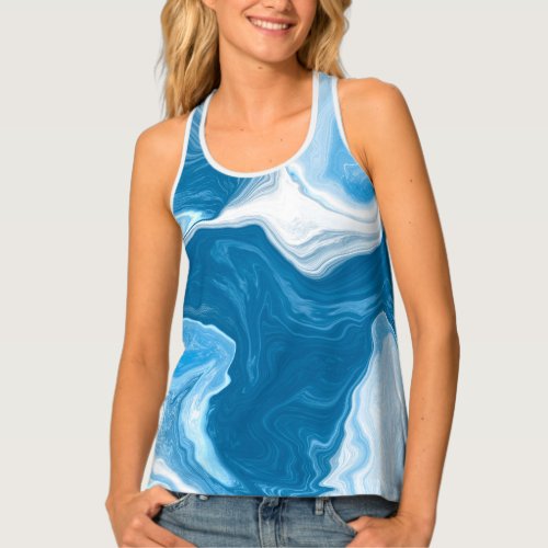  Blue and White Digital Fluid Art Marble    Tank Top