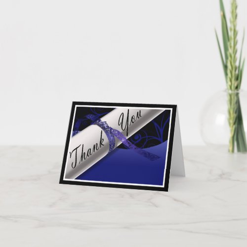 Blue and White Diploma Thank You Card