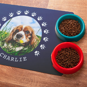 Blue and White Dog Paw Prints Frame Pet Photo Placemat