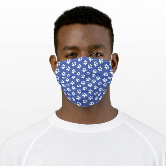 Blue and White Dog Pawprint Stencil Adult Cloth Face Mask (Worn)