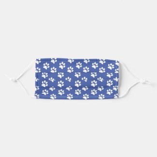 Blue and White Dog Pawprint Stencil Cloth Face Mask
