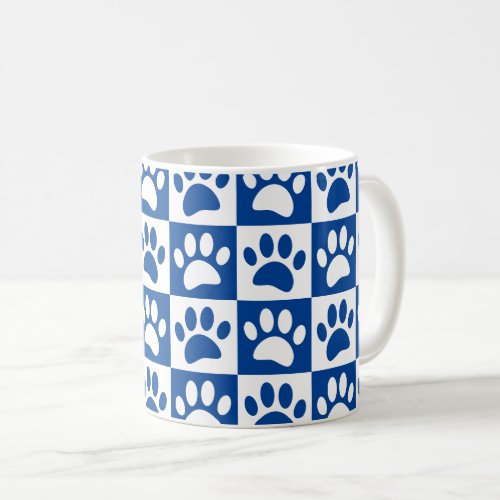 Blue And White Dog Paws In Squares Custom Coffee Mug