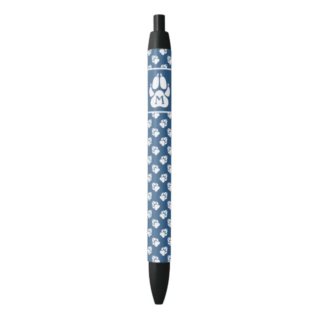 Blue And White Dog Paws & Personalizable Monogram Pen (Front Vertical)