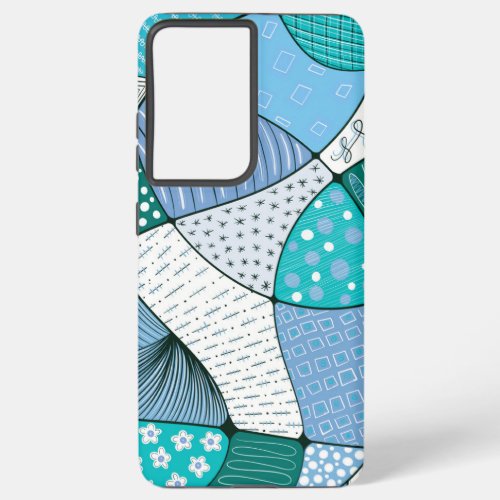 Blue and white doodle art phone case