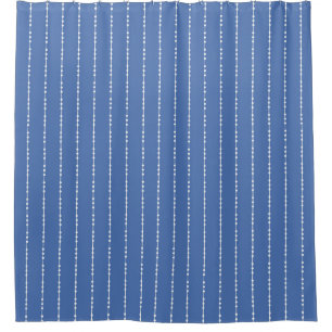 Blue and White Dot Pinstripe Shower Curtain