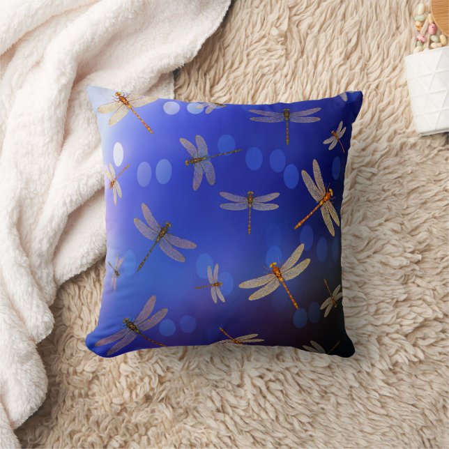 Blue And White Dragon Fly Pattern, Throw Pillow (Blanket)
