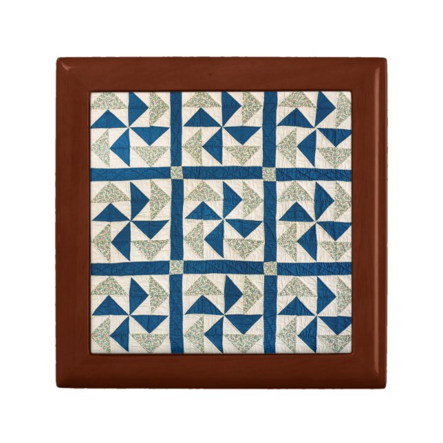 Blue and White Dutchman's Puzzle Patchwork Quilt Gift Box (Front)