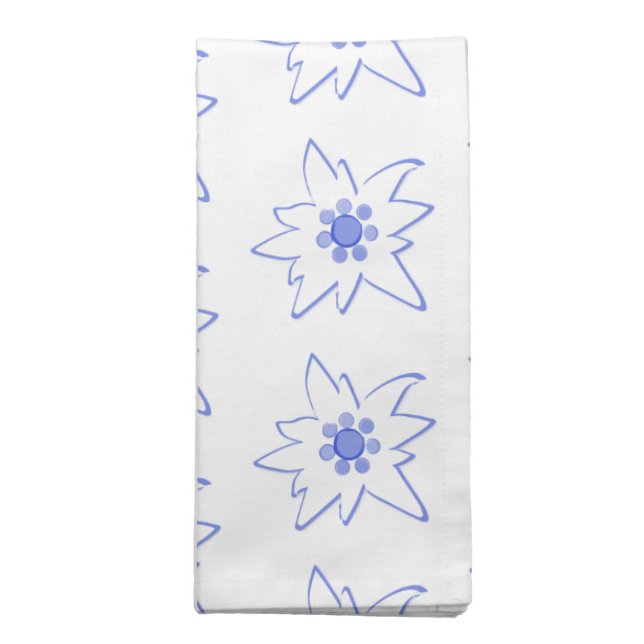 Blue and White Edelweiss Cloth Napkin (Folded)