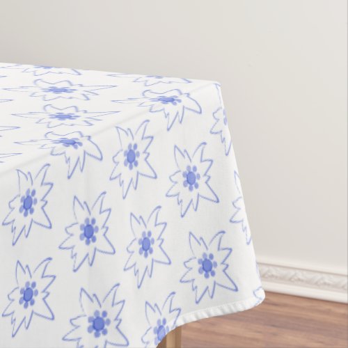Blue and White Edelweiss Outline Pattern Tablecloth
