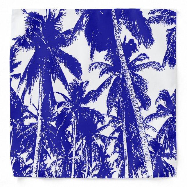 Blue and White Effect Palm Trees Design Bandana (Front)