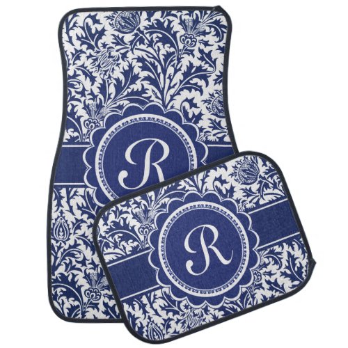 Blue and White Elegance William Morris Monogram Car Floor Mat