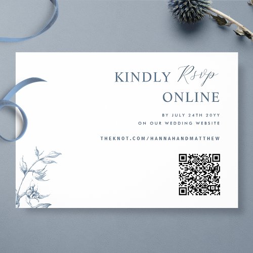 Blue and White Elegant QR Code RSVP Wedding Enclosure Card