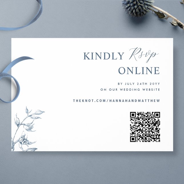 Blue and White Elegant QR Code RSVP Wedding Enclosure Card (Creator Uploaded)