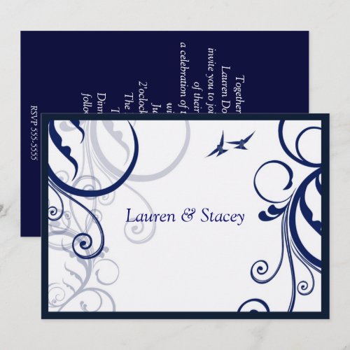 Blue and White Gay/Lesbian Wedding Invitation