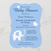 Blue and white elephant baby shower invitations