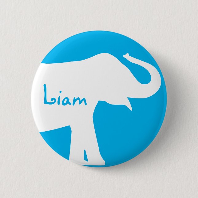 Blue and White Elephant Custom Monogram Pinback Button (Front)