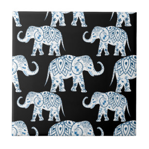 Blue and White Elephant Pattern Tile