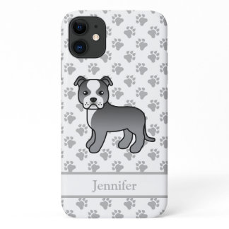 Blue And White English Staffie Dog &amp; Name iPhone 11 Case