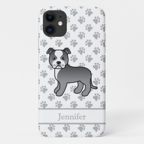 Blue And White English Staffie Dog  Name iPhone 11 Case