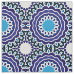 Blue and White Ethnic Bohemian Mosaic Pattern Fabric